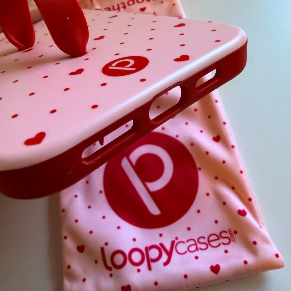 Loopy Pink with Red Hearts Case - Picture 3 of 6